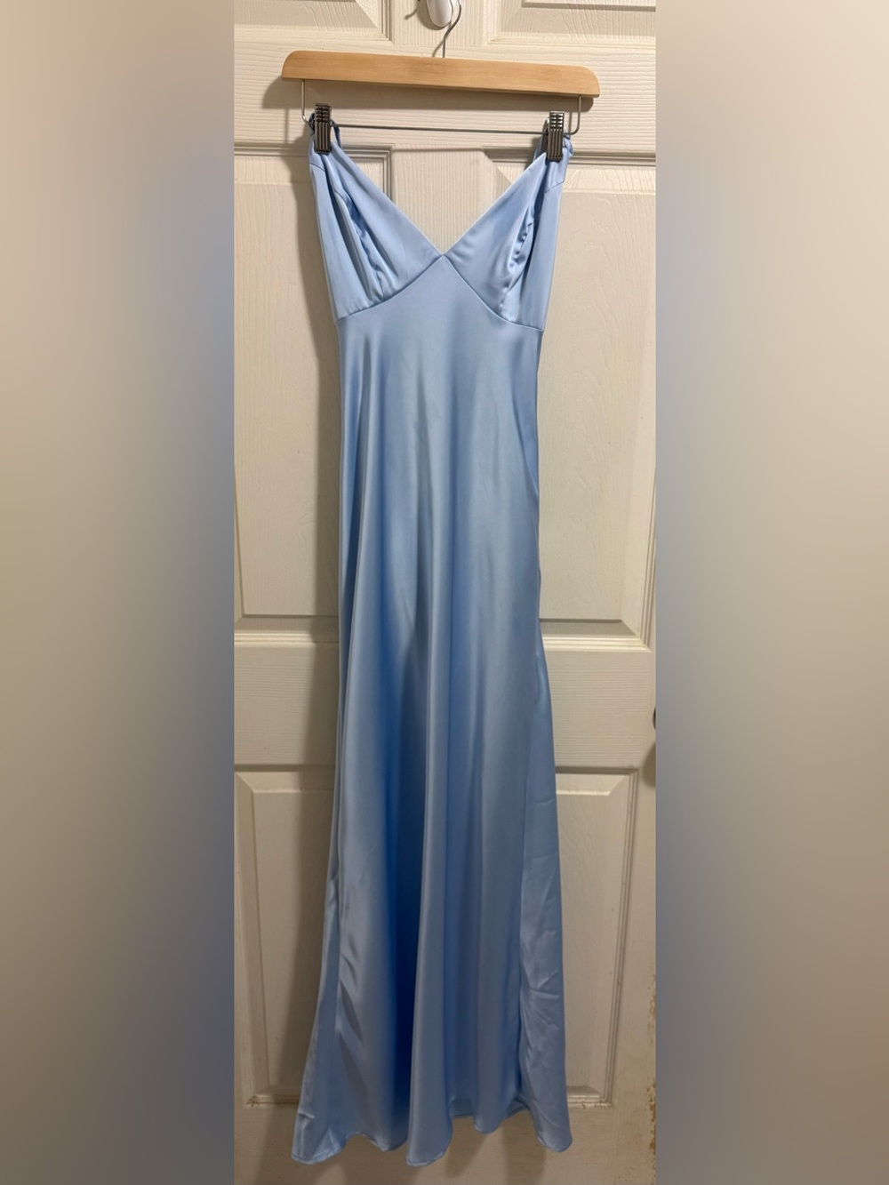 SHEIN Light Blue Satin V-Neck Slip Dress
